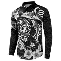 Guam Dolphins Tribal Tattoo Button Sweatshirt Polynesian Art and Tropical Flower Grayscale