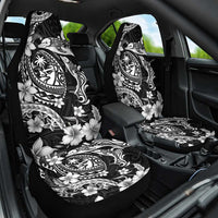 Guam Dolphins Tribal Tattoo Car Seat Cover Polynesian Art and Tropical Flower Grayscale