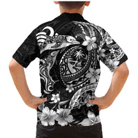 Guam Dolphins Tribal Tattoo Family Matching Mermaid Dress and Hawaiian Shirt Polynesian Art and Tropical Flower Grayscale