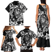 Guam Dolphins Tribal Tattoo Family Matching Tank Maxi Dress and Hawaiian Shirt Polynesian Art and Tropical Flower Grayscale
