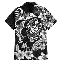 Guam Dolphins Tribal Tattoo Hawaiian Shirt Polynesian Art and Tropical Flower Grayscale
