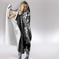 Guam Dolphins Tribal Tattoo Hooded Blanket Polynesian Art and Tropical Flower Grayscale