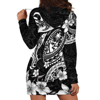 Guam Dolphins Tribal Tattoo Hoodie Dress Polynesian Art and Tropical Flower Grayscale