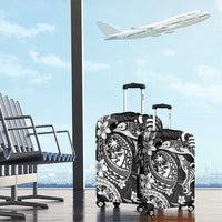 Guam Dolphins Tribal Tattoo Luggage Cover Polynesian Art and Tropical Flower Grayscale