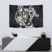 Guam Dolphins Tribal Tattoo Tapestry Polynesian Art and Tropical Flower Grayscale