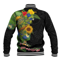 Hawaiian Tropical Plants and Chameleon Baseball Jacket Polynesian Art Colorful - Polynesian Pride