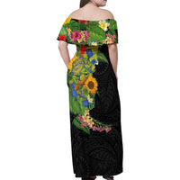 Hawaiian Tropical Plants and Chameleon Family Matching Off Shoulder Maxi Dress and Hawaiian Shirt Polynesian Art Colorful - Polynesian Pride