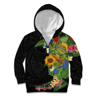 Hawaiian Tropical Plants and Chameleon Kid Hoodie Polynesian Art Colorful - Polynesian Pride
