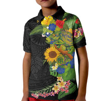 Hawaiian Tropical Plants and Chameleon Kid Polo Shirt Polynesian Art Colorful - Polynesian Pride