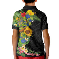 Hawaiian Tropical Plants and Chameleon Kid Polo Shirt Polynesian Art Colorful - Polynesian Pride