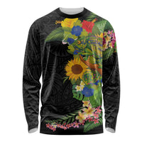 Hawaiian Tropical Plants and Chameleon Long Sleeve Shirt Polynesian Art Colorful - Polynesian Pride