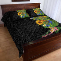 Hawaiian Tropical Plants and Chameleon Quilt Bed Set Polynesian Art Colorful - Polynesian Pride
