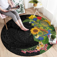 Hawaiian Tropical Plants and Chameleon Round Carpet Polynesian Art Colorful - Polynesian Pride