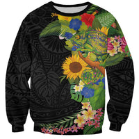 Hawaiian Tropical Plants and Chameleon Sweatshirt Polynesian Art Colorful - Polynesian Pride