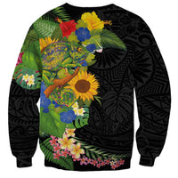 Hawaiian Tropical Plants and Chameleon Sweatshirt Polynesian Art Colorful - Polynesian Pride