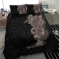 Hawaiian Tropical Plants and Chameleon Bedding Set Polynesian Art Grayscale - Polynesian Pride