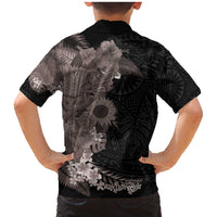 Hawaiian Tropical Plants and Chameleon Family Matching Mermaid Dress and Hawaiian Shirt Polynesian Art Grayscale - Polynesian Pride