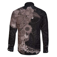 Hawaiian Tropical Plants and Chameleon Family Matching Puletasi and Hawaiian Shirt Polynesian Art Grayscale - Polynesian Pride