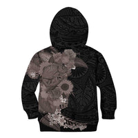 Hawaiian Tropical Plants and Chameleon Kid Hoodie Polynesian Art Grayscale - Polynesian Pride
