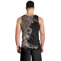 Hawaiian Tropical Plants and Chameleon Men Tank Top Polynesian Art Grayscale - Polynesian Pride
