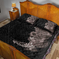 Hawaiian Tropical Plants and Chameleon Quilt Bed Set Polynesian Art Grayscale - Polynesian Pride