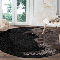 Hawaiian Tropical Plants and Chameleon Round Carpet Polynesian Art Grayscale - Polynesian Pride