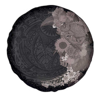Hawaiian Tropical Plants and Chameleon Spare Tire Cover Polynesian Art Grayscale - Polynesian Pride