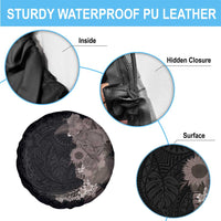 Hawaiian Tropical Plants and Chameleon Spare Tire Cover Polynesian Art Grayscale - Polynesian Pride