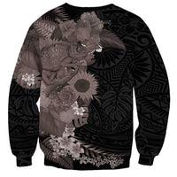 Hawaiian Tropical Plants and Chameleon Sweatshirt Polynesian Art Grayscale - Polynesian Pride