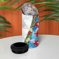 Hawaiian Tropical Flowers and Leaves 4 in 1 Can Cooler Tumbler on Leopard Pattern Half Style White-Blue Version - Polynesian Pride