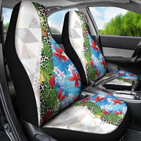 Hawaiian Tropical Flowers and Leaves Car Seat Cover on Leopard Pattern Half Style White-Blue Version - Polynesian Pride