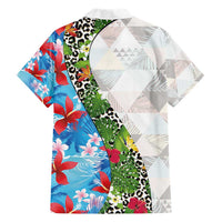 Hawaiian Tropical Flowers and Leaves Hawaiian Shirt on Leopard Pattern Half Style White-Blue Version - Polynesian Pride