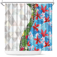 Hawaiian Tropical Flowers and Leaves Shower Curtain on Leopard Pattern Half Style White-Blue Version - Polynesian Pride