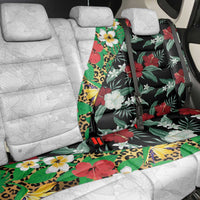 Hawaiian Tropical Flowers and Leaves Back Car Seat Cover on Leopard Pattern Half Style White-Black Version - Polynesian Pride