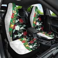 Hawaiian Tropical Flowers and Leaves Car Seat Cover on Leopard Pattern Half Style White-Black Version - Polynesian Pride