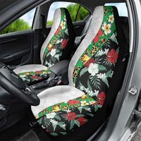 Hawaiian Tropical Flowers and Leaves Car Seat Cover on Leopard Pattern Half Style White-Black Version - Polynesian Pride