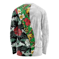 Hawaiian Tropical Flowers and Leaves Long Sleeve Shirt on Leopard Pattern Half Style White-Black Version - Polynesian Pride