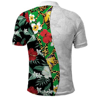 Hawaiian Tropical Flowers and Leaves Polo Shirt on Leopard Pattern Half Style White-Black Version - Polynesian Pride