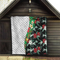 Hawaiian Tropical Flowers and Leaves Quilt on Leopard Pattern Half Style White-Black Version - Polynesian Pride