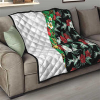 Hawaiian Tropical Flowers and Leaves Quilt on Leopard Pattern Half Style White-Black Version - Polynesian Pride