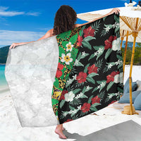 Hawaiian Tropical Flowers and Leaves Sarong on Leopard Pattern Half Style White-Black Version - Polynesian Pride