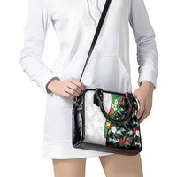 Hawaiian Tropical Flowers and Leaves Shoulder Handbag on Leopard Pattern Half Style White-Black Version - Polynesian Pride