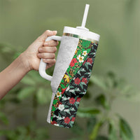 Hawaiian Tropical Flowers and Leaves Tumbler With Handle on Leopard Pattern Half Style White-Black Version - Polynesian Pride
