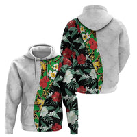 Hawaiian Tropical Flowers and Leaves Zip Hoodie on Leopard Pattern Half Style White-Black Version LT03 - Polynesian Pride