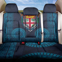 Fiji Coat of Arms Traditional Dashiki Back Car Seat Cover Tapa Art and Palm Leaves Pattern Dark Navy Color - Polynesian Pride