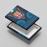 Fiji Coat of Arms Traditional Dashiki Canvas Wall Art Tapa Art and Palm Leaves Pattern Dark Navy Color LT03 - Polynesian Pride