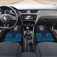 Fiji Coat of Arms Traditional Dashiki Car Mats Tapa Art and Palm Leaves Pattern Dark Navy Color - Polynesian Pride