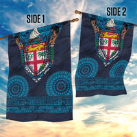 Fiji Coat of Arms Traditional Dashiki Garden Flag Tapa Art and Palm Leaves Pattern Dark Navy Color - Polynesian Pride