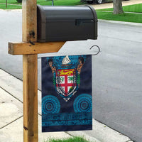Fiji Coat of Arms Traditional Dashiki Garden Flag Tapa Art and Palm Leaves Pattern Dark Navy Color - Polynesian Pride