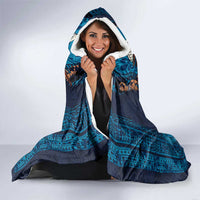 Fiji Coat of Arms Traditional Dashiki Hooded Blanket Tapa Art and Palm Leaves Pattern Dark Navy Color - Polynesian Pride